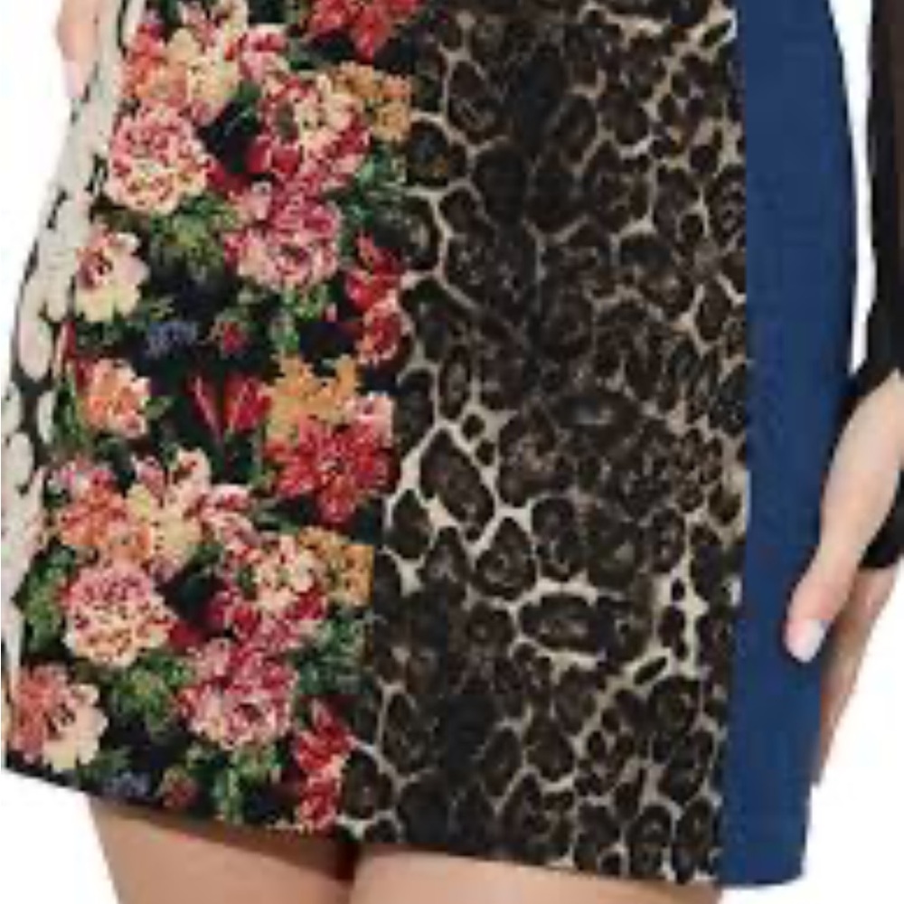 Alice + Olivia Floral and Leopard Mini Skirt